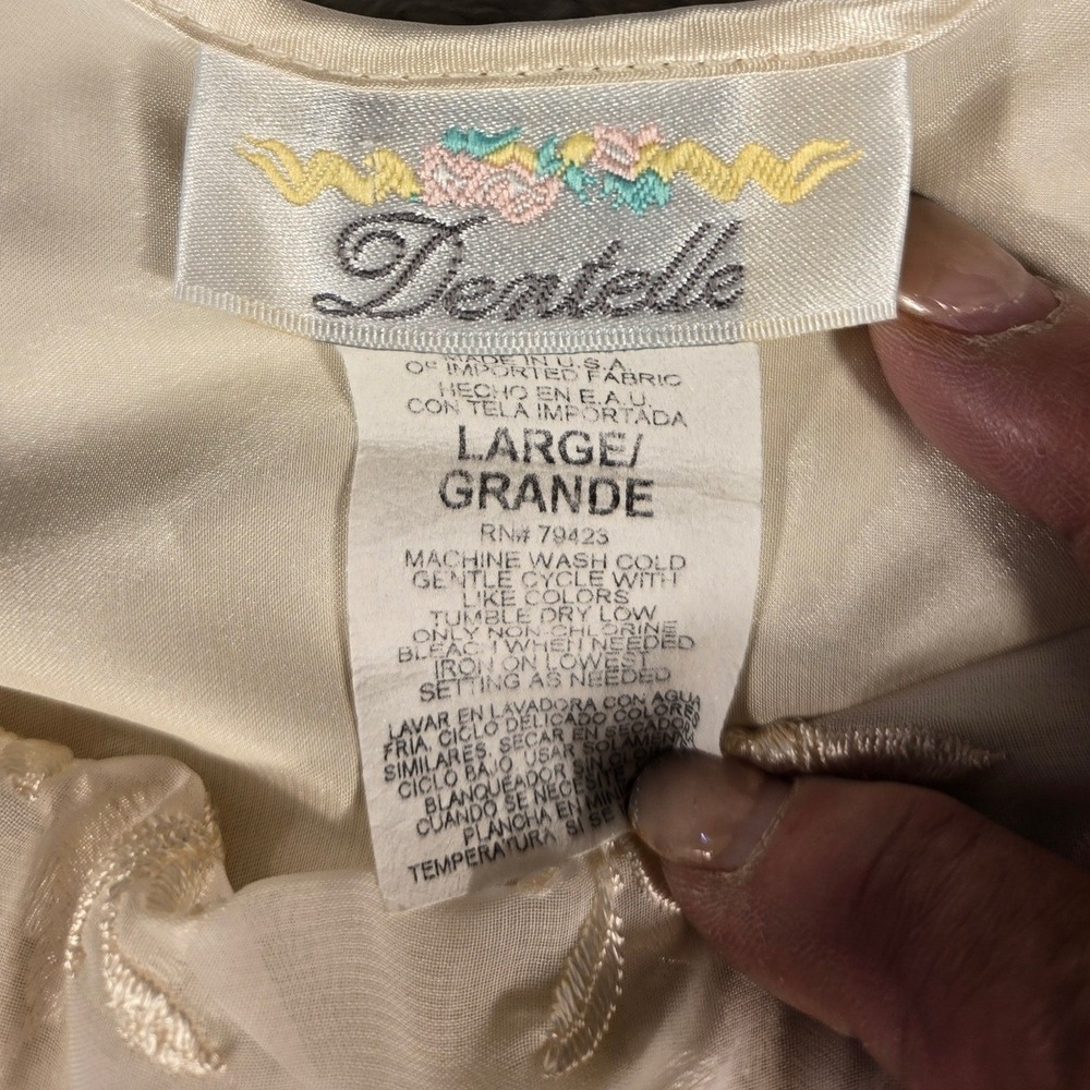 Dentelle Champagne Satin Nightgown Floral Embroidered Mesh Sleep Dress Large - Picture 4 of 7